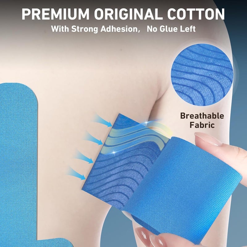 KTQUICK Store PreCut Kinesiology Tape for Lower Back, 12PCS Kinesiology Tape Precut for Lower Back, Original Cotton Waterproof & Breathable Latex-Free, Enhance Elastic Athletic Tape for Support Muscle(Blue) - Image 3